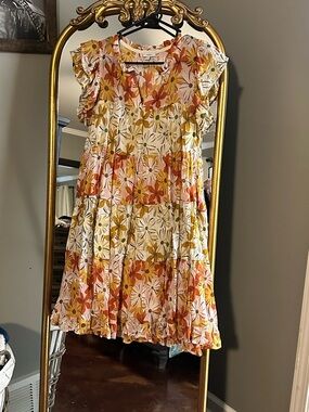Floral Flutter Sleeve Dress - Yellow & Orange
